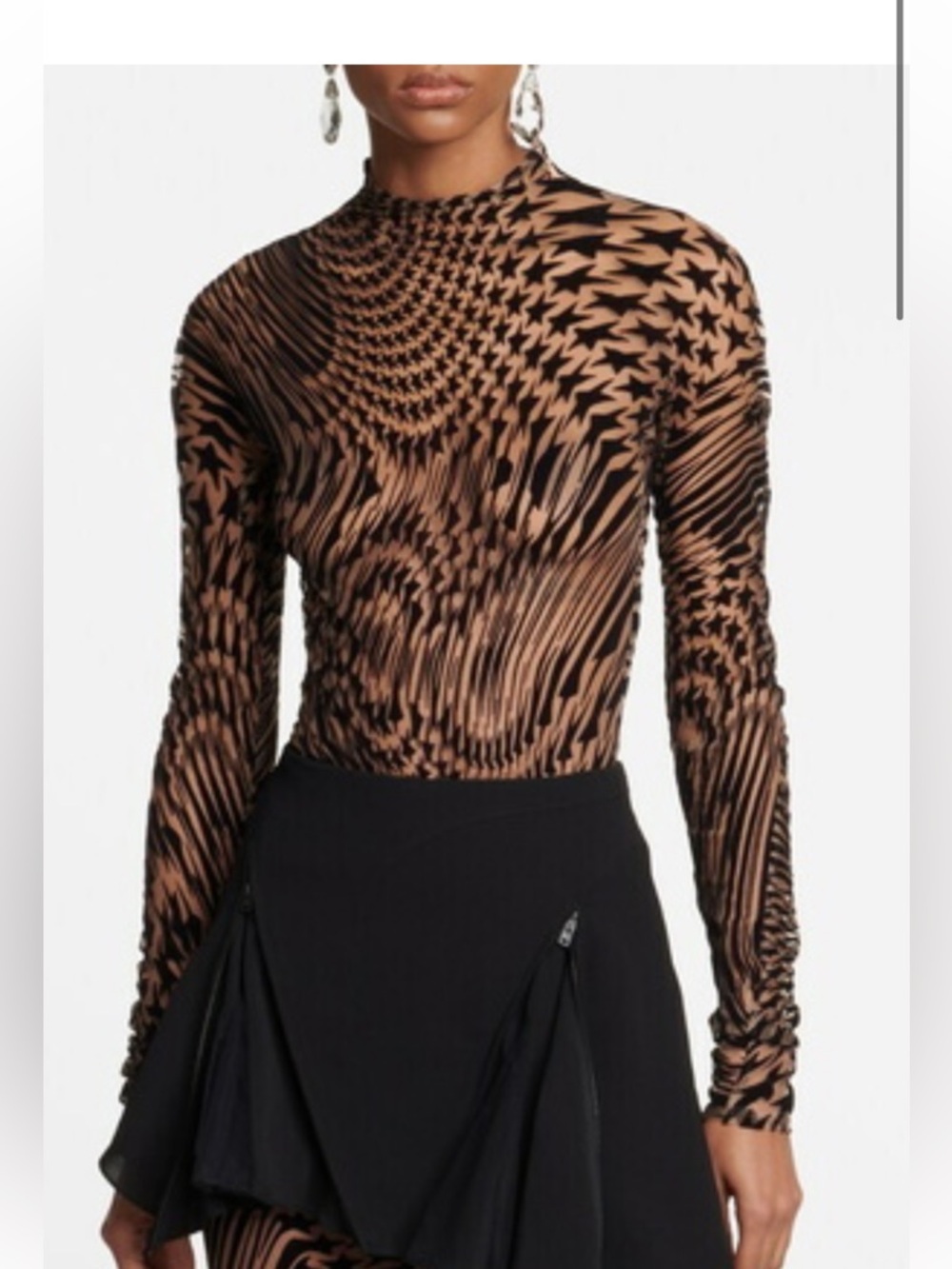 Mugler Tulle And Velvet Top In Black